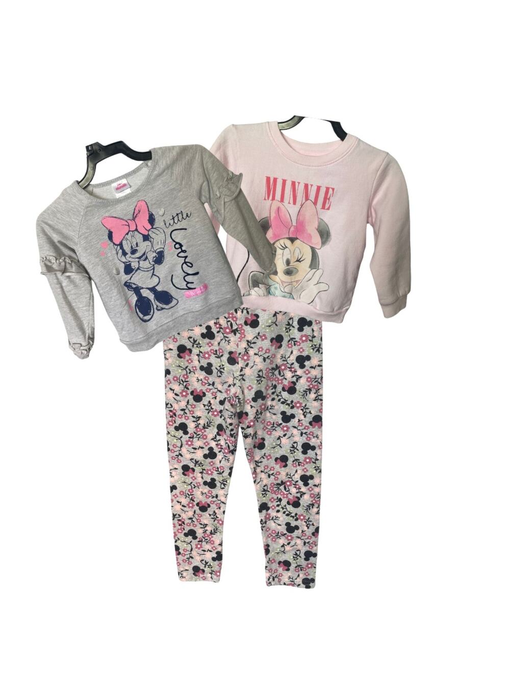 Disney Jr. Minnie Leggings and 2 Long Sleeve Tops 1 Pink, 1 Gray  Girls Size 4T‎